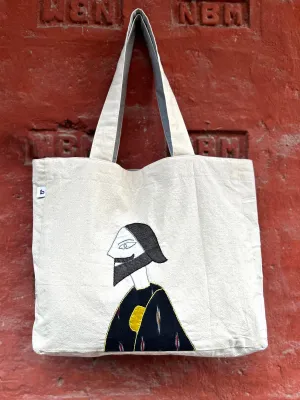 Beard Face Man Hand Applique Tote Bag