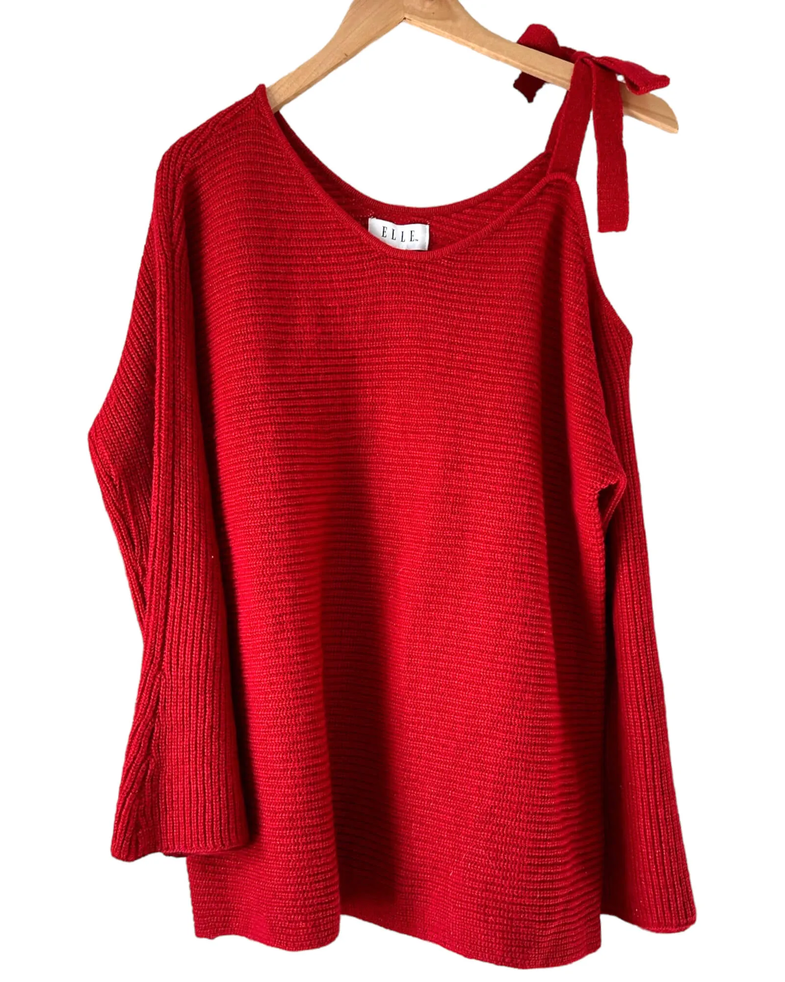 Cool Winter Metallic Cherry One-Shoulder Sweater