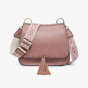 Jen & Co Bailey Crossbody With Print Contrast Strap In Dark Mauve