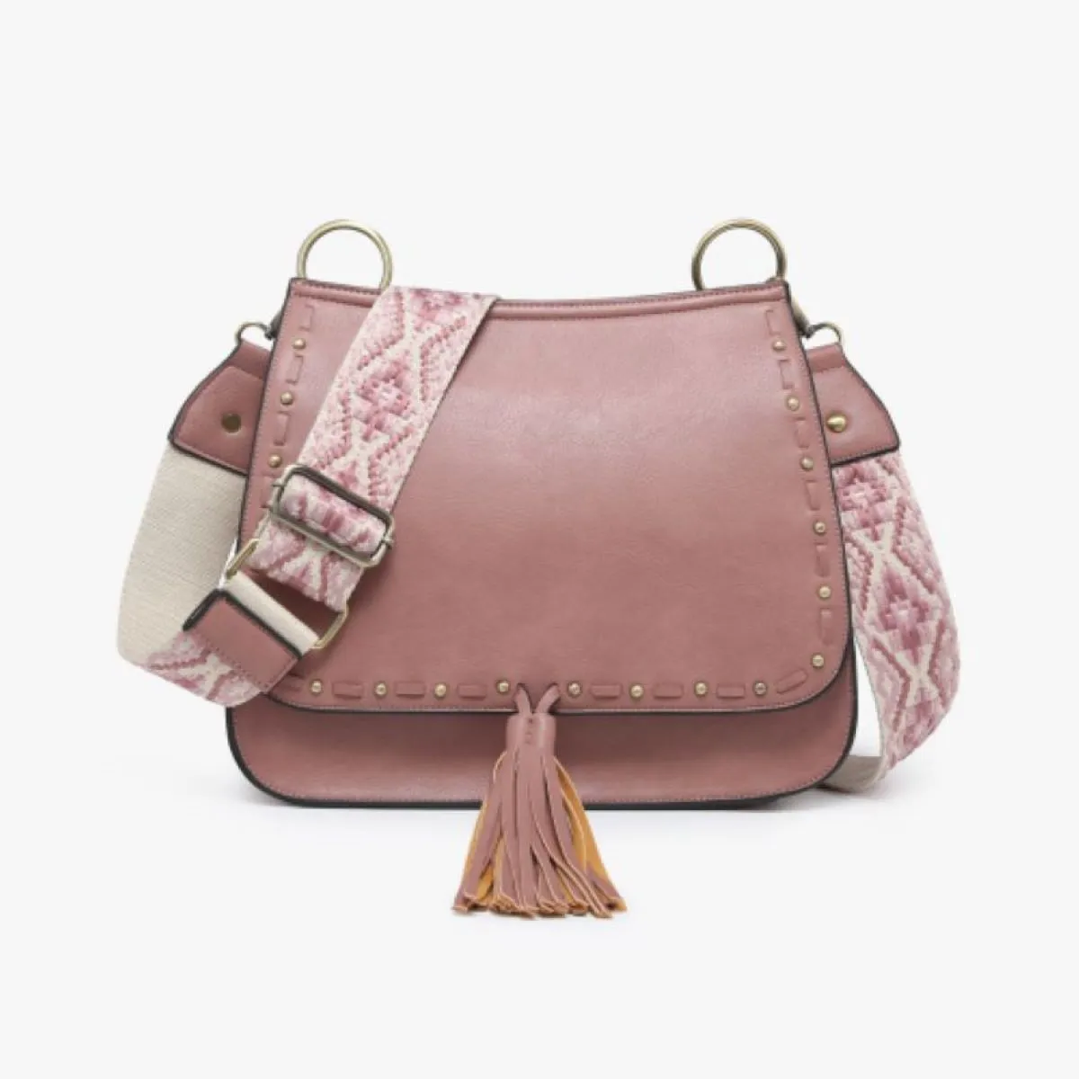 Jen & Co Bailey Crossbody With Print Contrast Strap In Dark Mauve