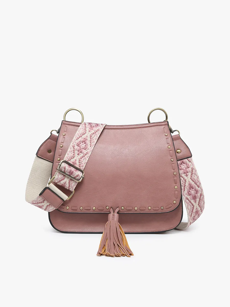 Jen & Co Bailey Crossbody With Print Contrast Strap In Dark Mauve