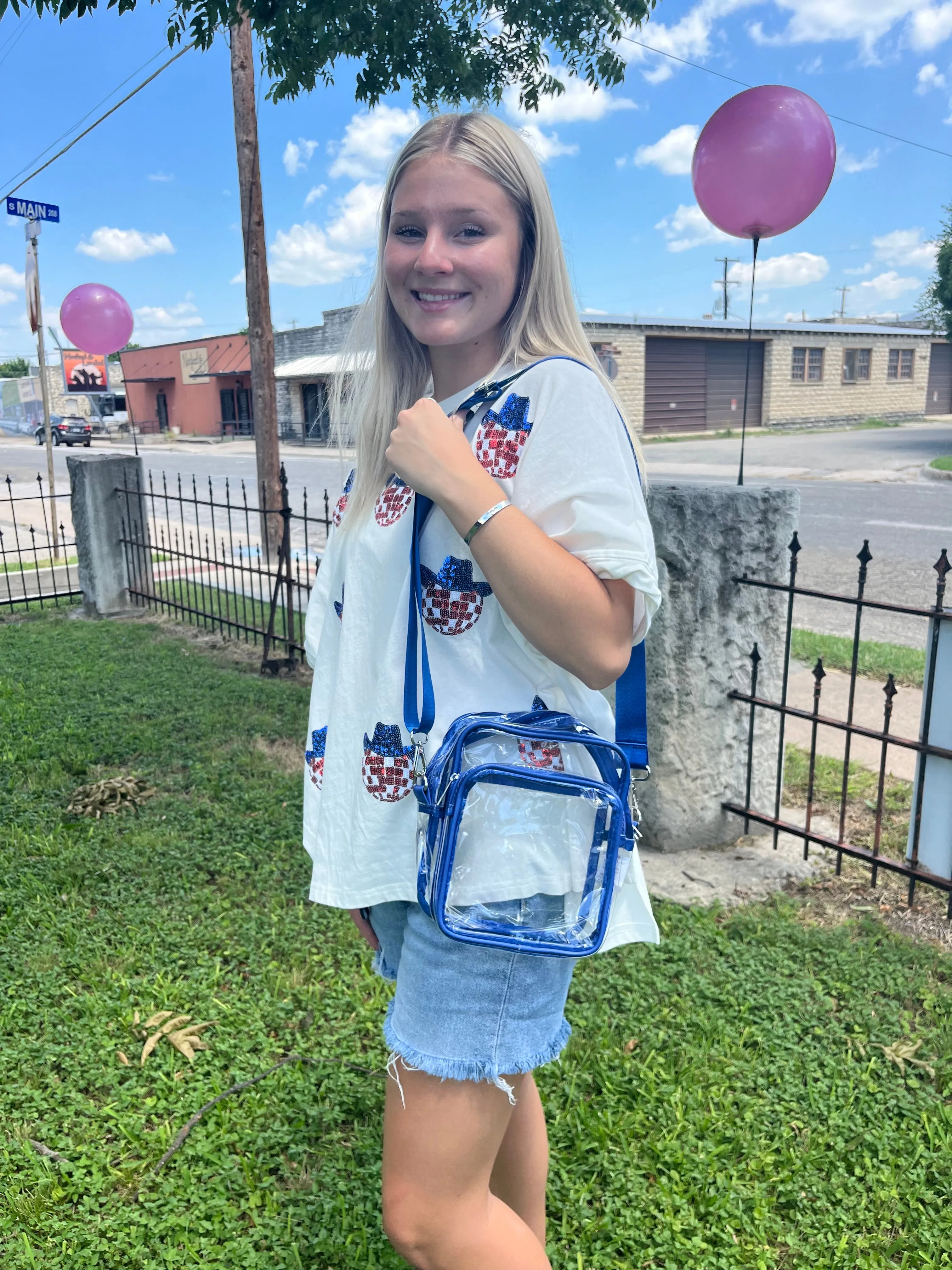 Kenze Panne Royal Blue Clear Crossbody Purse