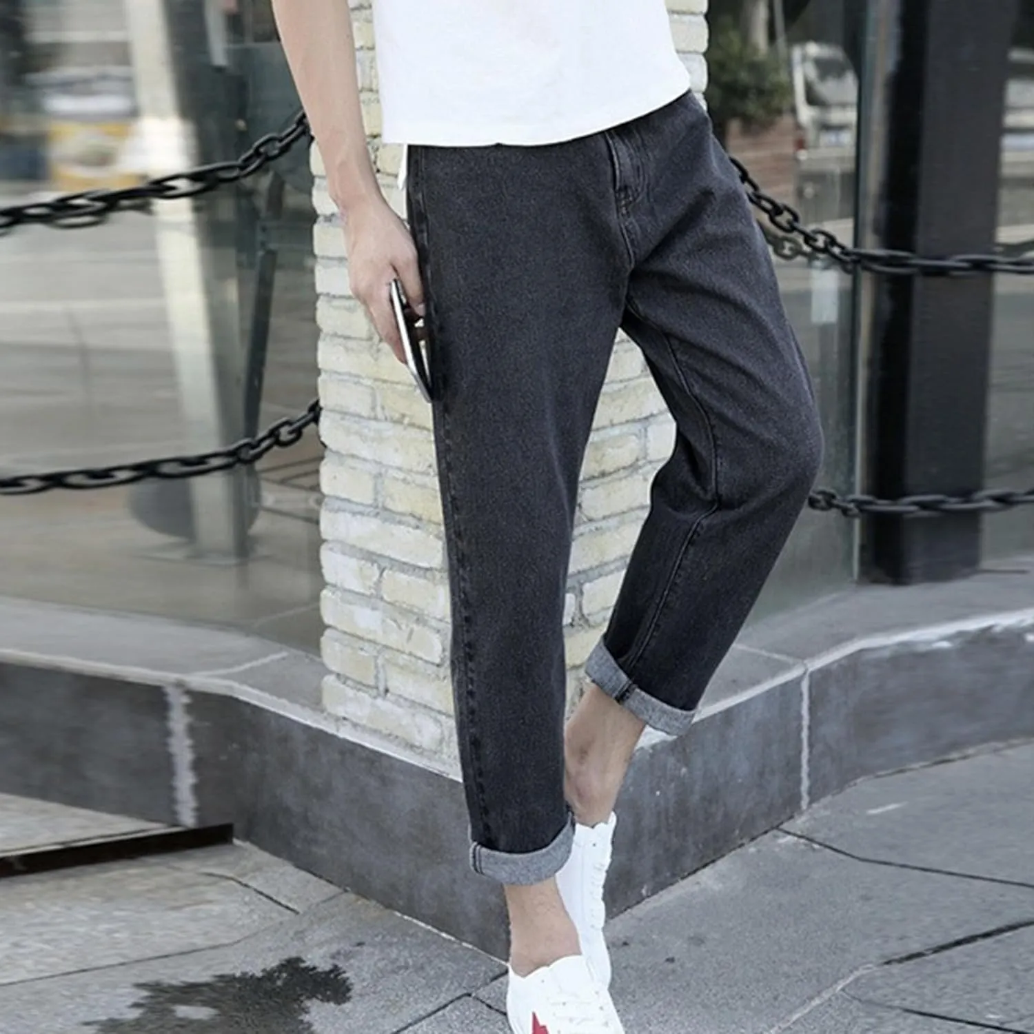 Men's Slim Fit Straight Leg Stylish Jeans Solid Stretch Comfort Denim Pants Casual Comfort Jeans Trouser