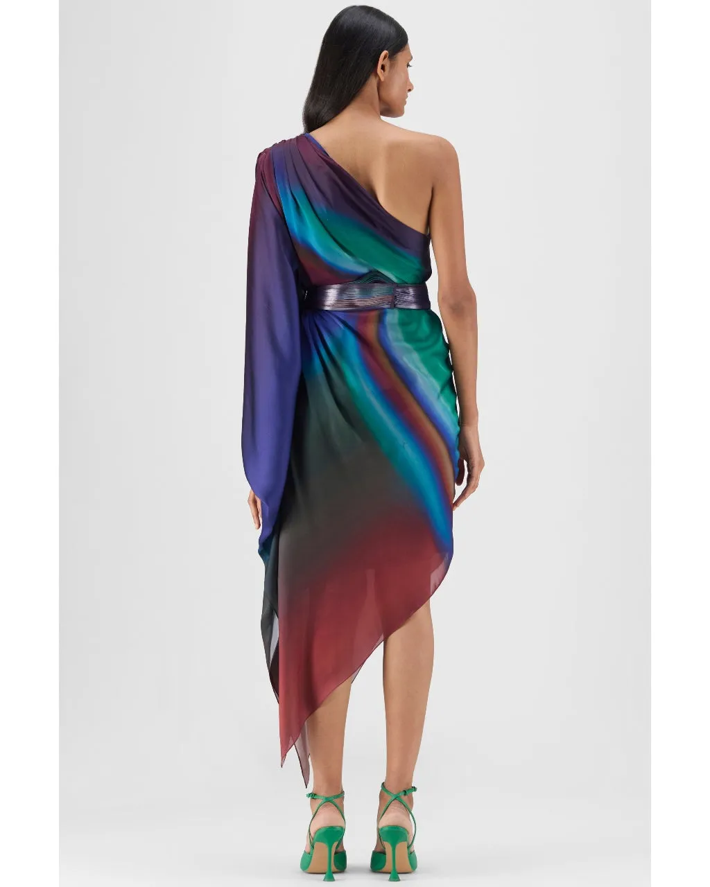 Metallic One Shoulder Watercolor Dress
