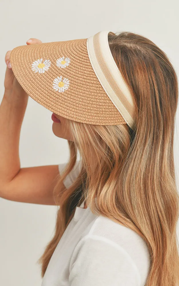 MH0093 Daisy Print Visor Sun Beach Hat