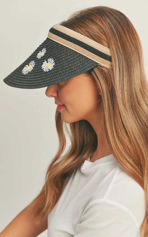 MH0093 Daisy Print Visor Sun Beach Hat