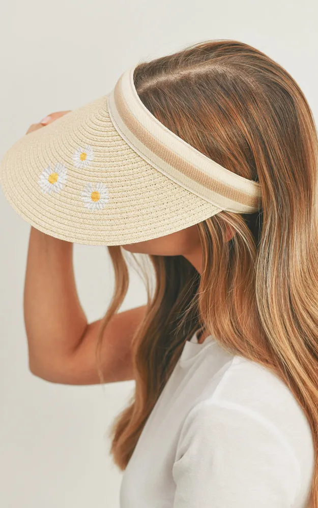 MH0093 Daisy Print Visor Sun Beach Hat