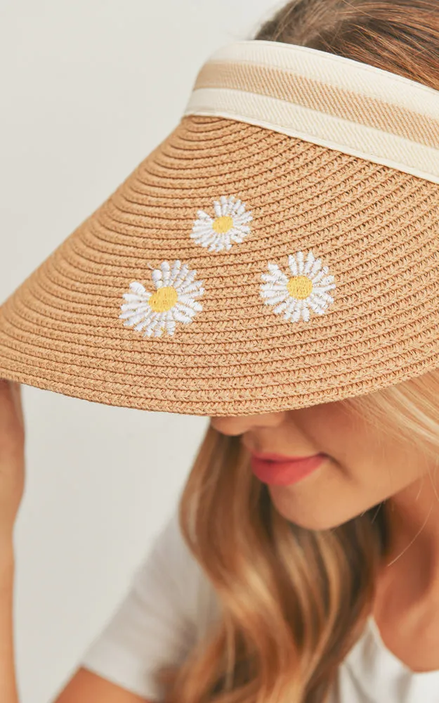 MH0093 Daisy Print Visor Sun Beach Hat