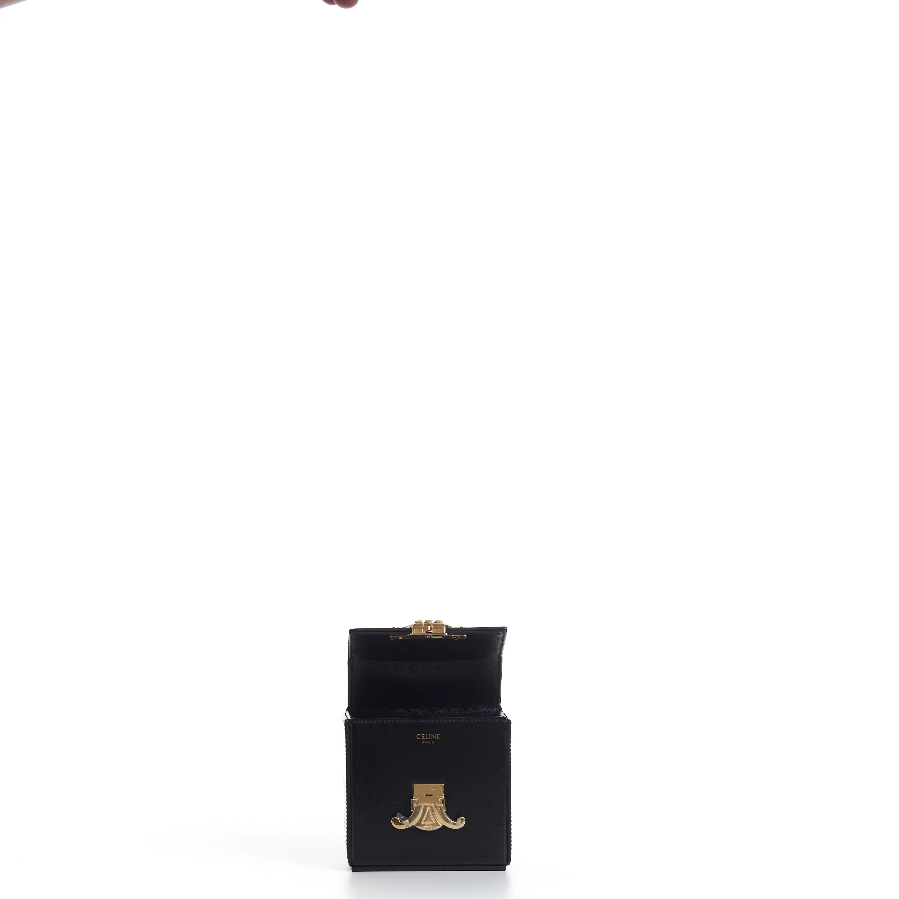 Mini Box Triomphe Bag In Black Shiny Calfskin