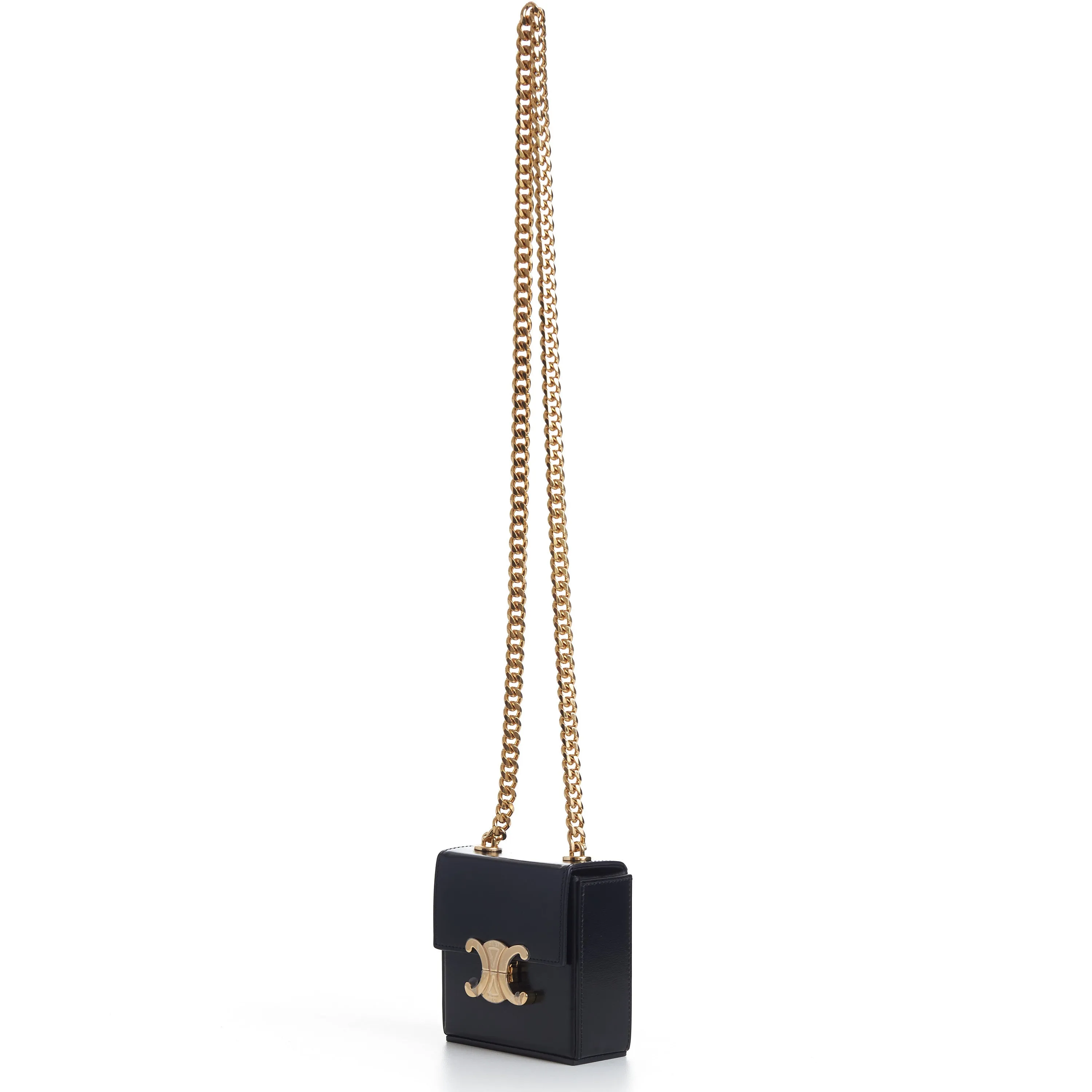 Mini Box Triomphe Bag In Black Shiny Calfskin