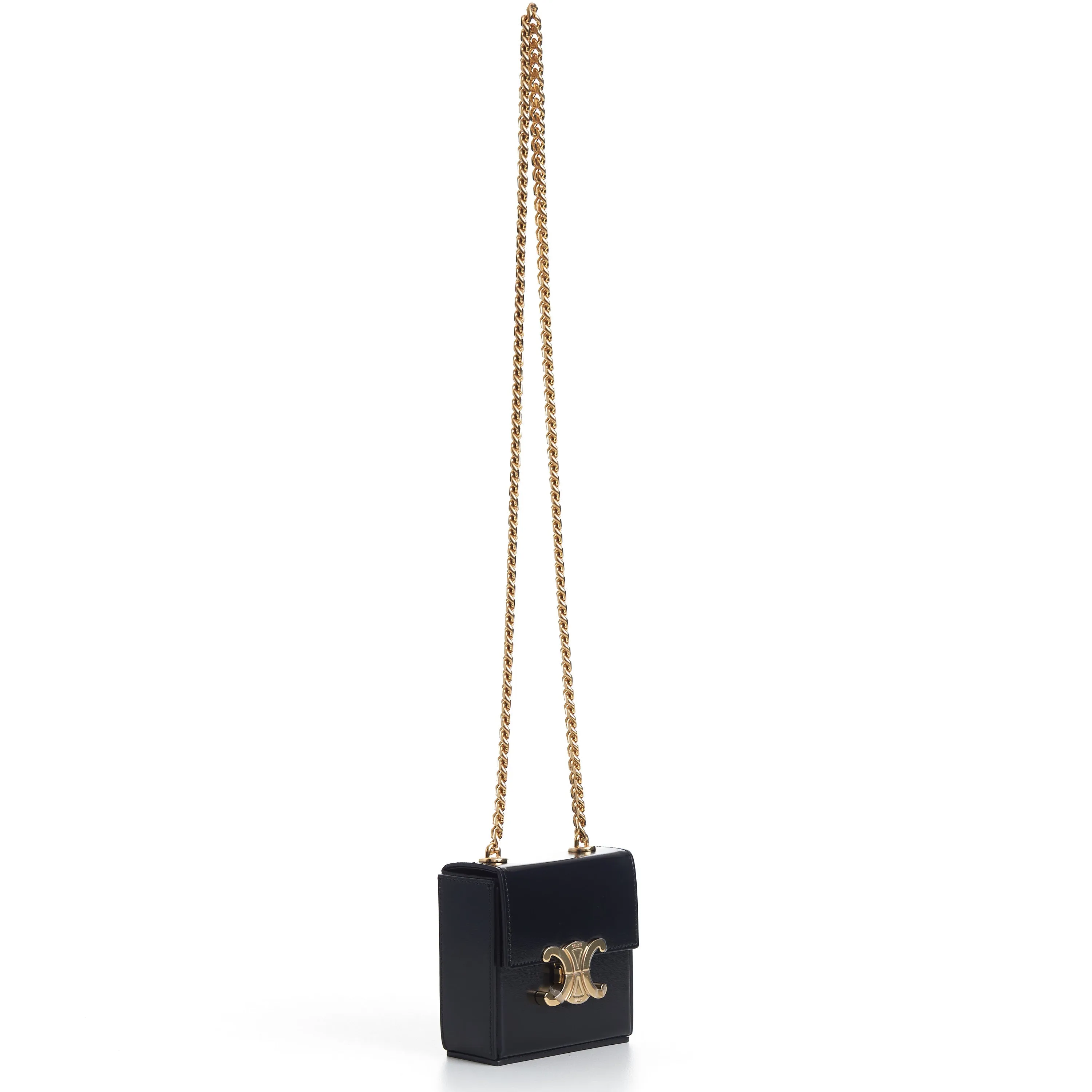 Mini Box Triomphe Bag In Black Shiny Calfskin
