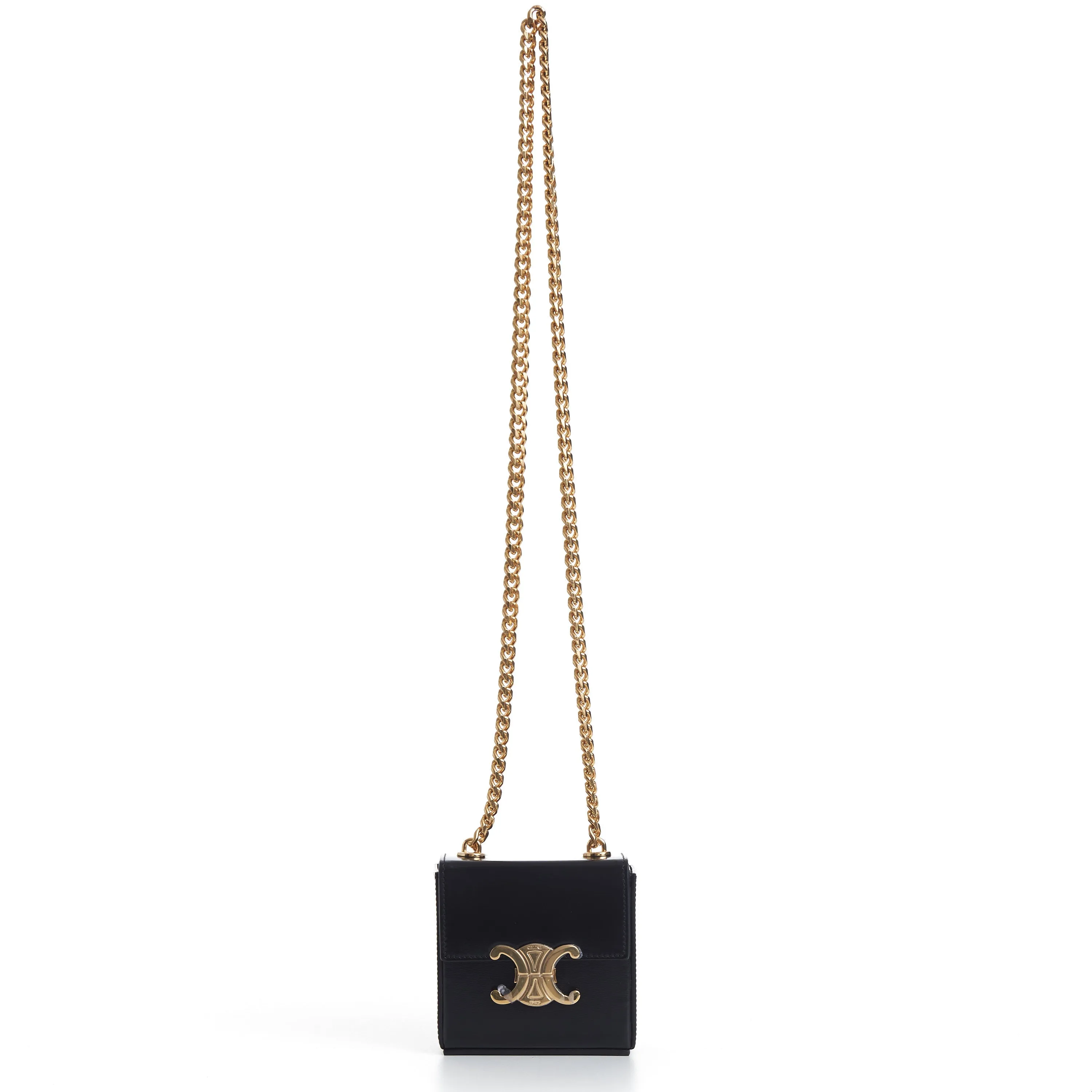 Mini Box Triomphe Bag In Black Shiny Calfskin