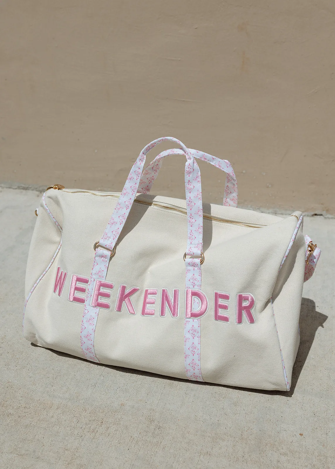 Pink Floral Canvas Weekender Duffel