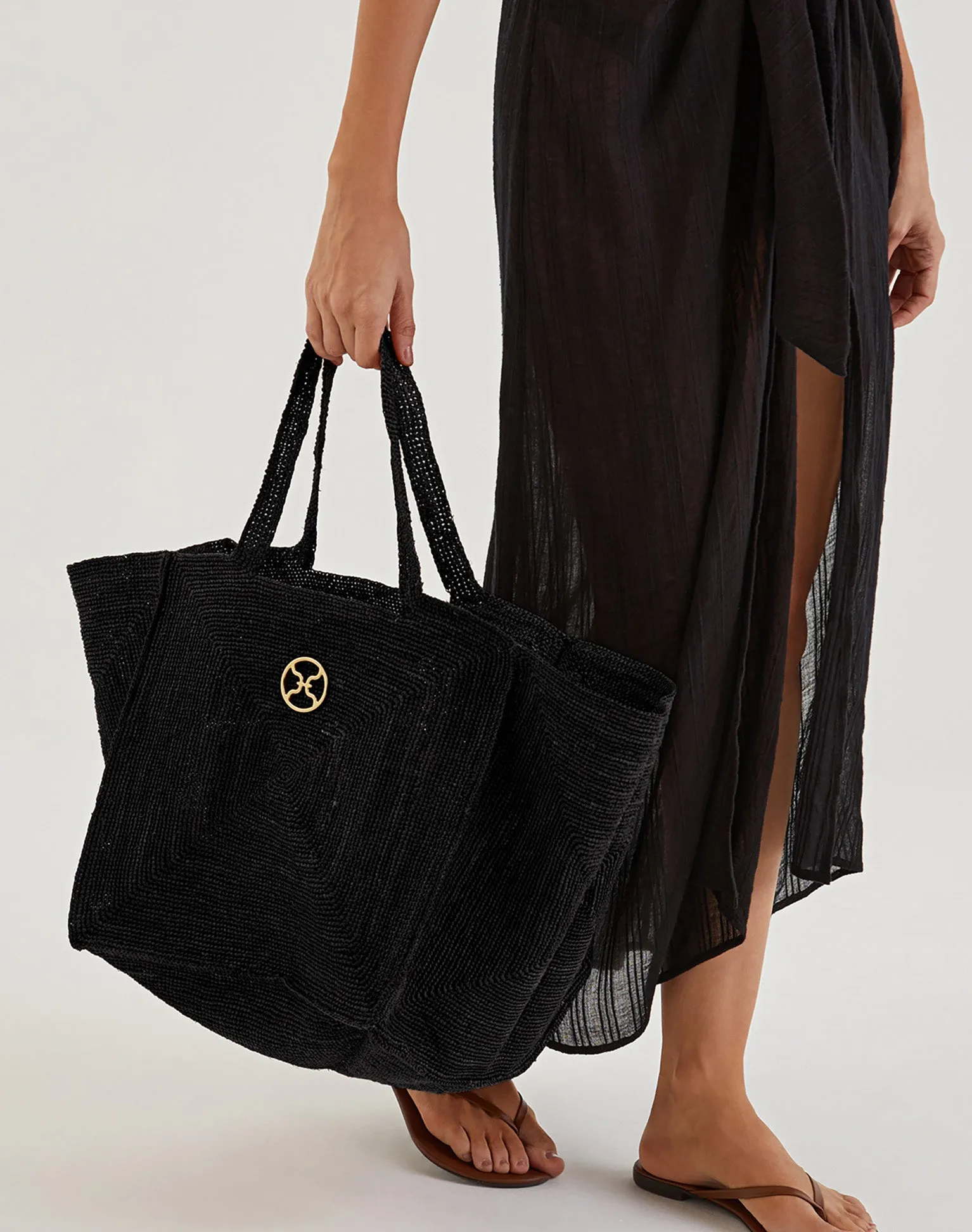 Raffia Pyramid Bag - Black