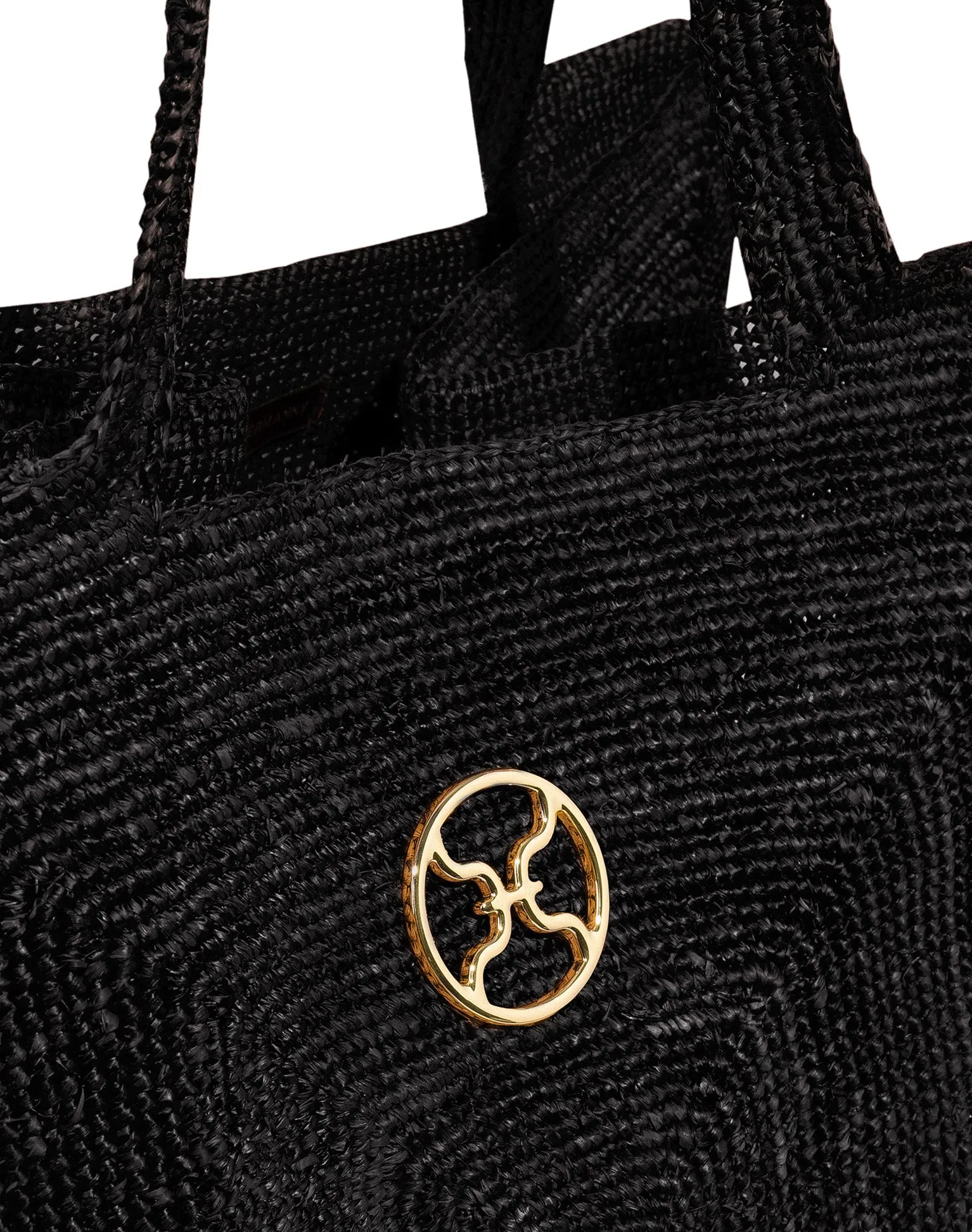 Raffia Pyramid Bag - Black