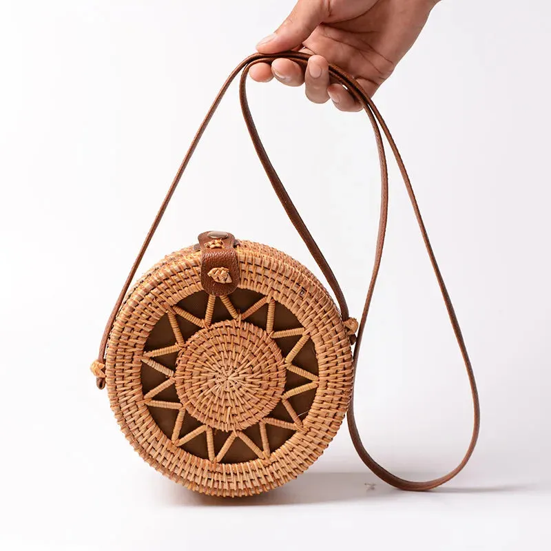Rattan Straw Woven Hard Side Beach Shoulder Bags