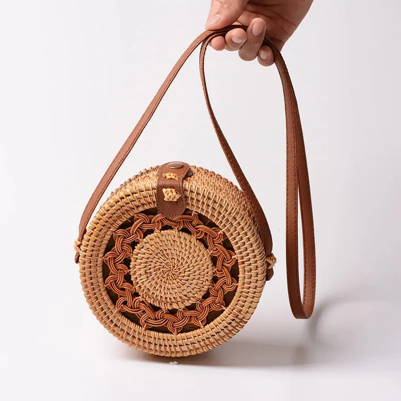 Rattan Straw Woven Hard Side Beach Shoulder Bags