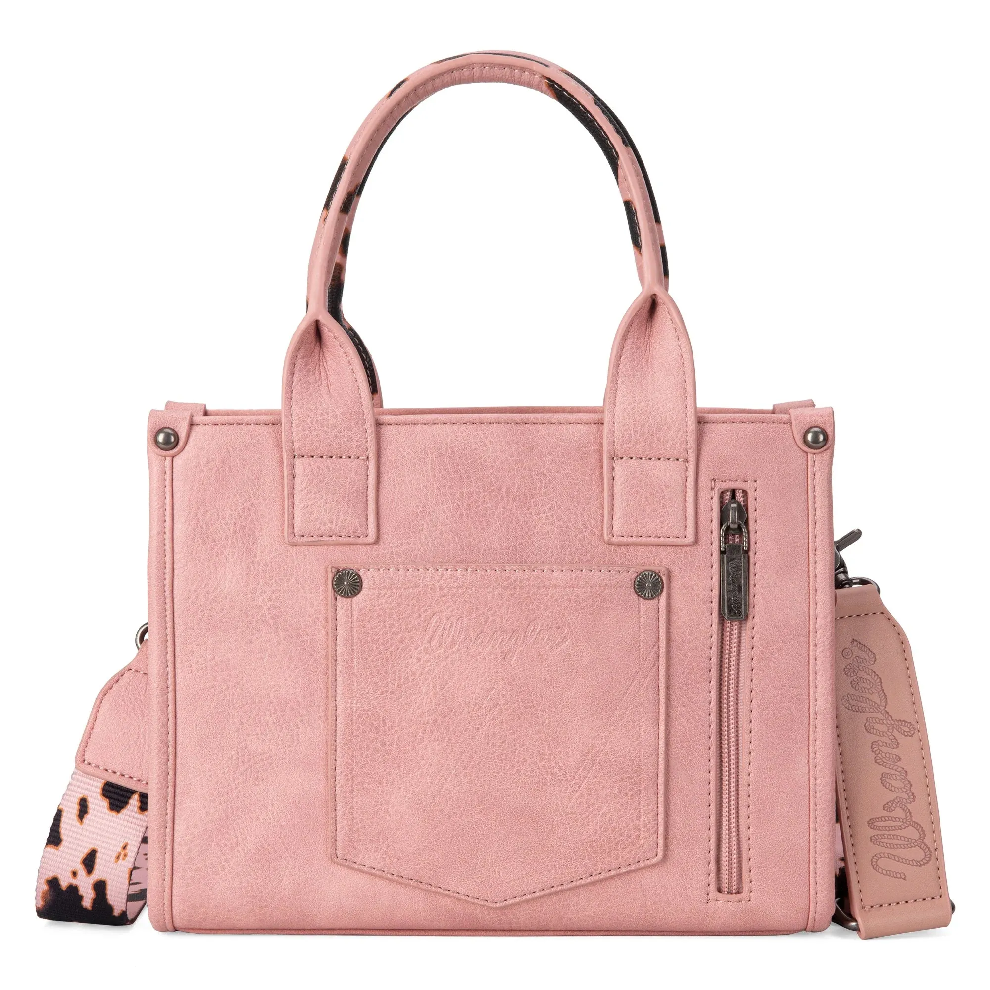 WG133-8120s Wrangler Cow Print Concealed Carry Tote/Crossbody - Pink