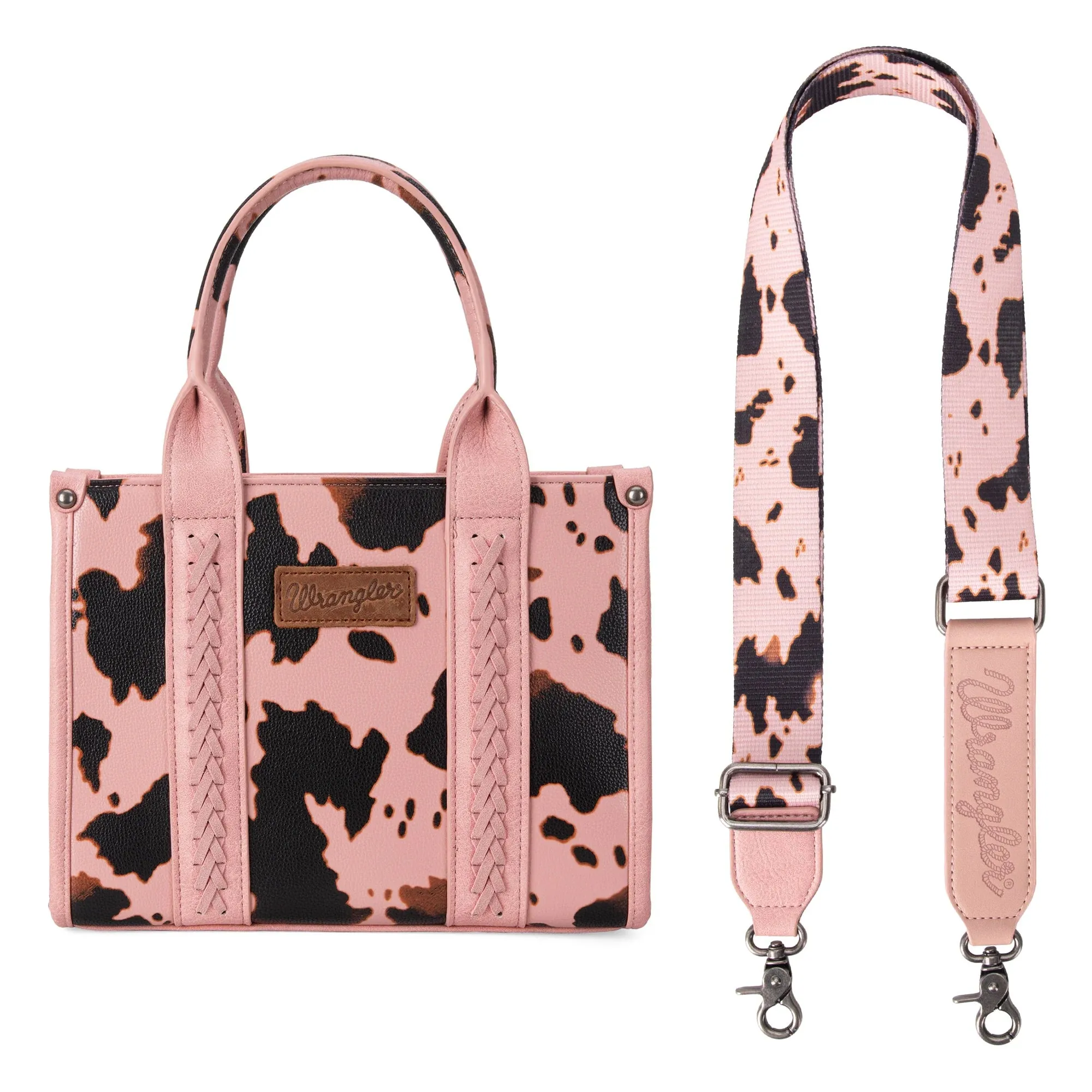WG133-8120s Wrangler Cow Print Concealed Carry Tote/Crossbody - Pink