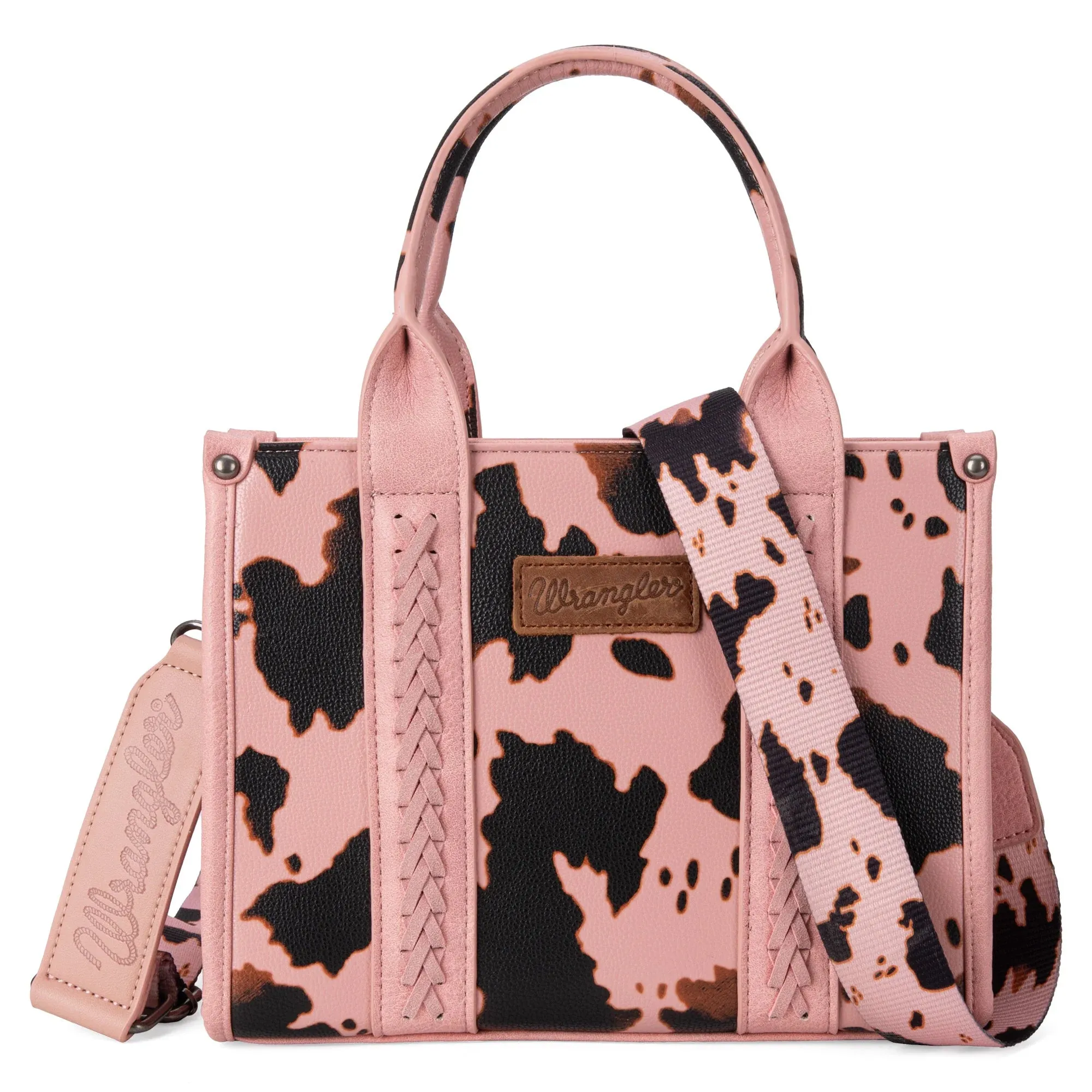 WG133-8120s Wrangler Cow Print Concealed Carry Tote/Crossbody - Pink