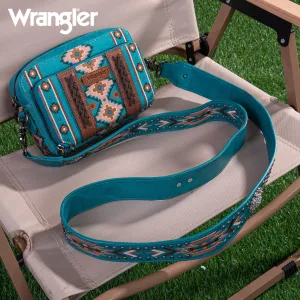 WG2207-3003 Wrangler Womens Aztec Printed Crossbody Purse With Wallet Compartment - Turquoise
